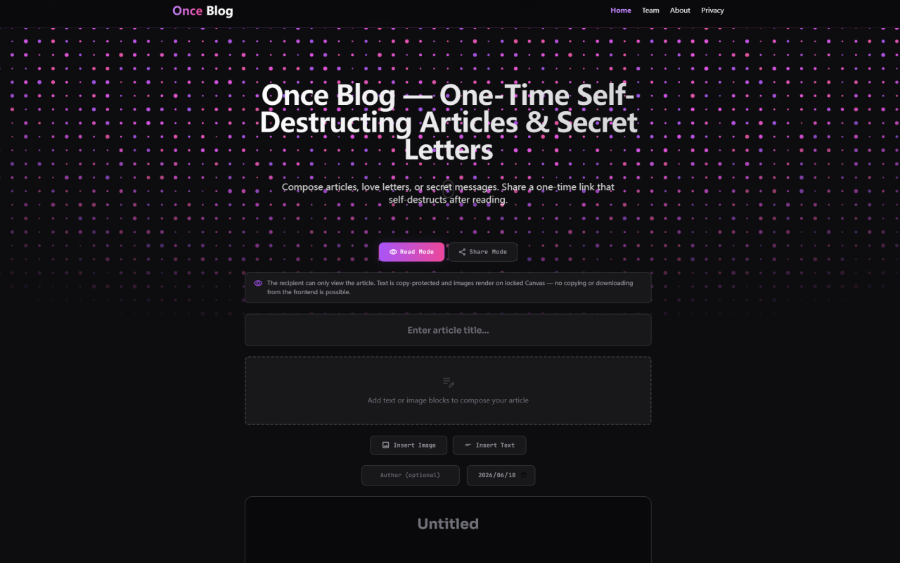 Once Blog Review: Self-Destructing Articles for Privacy-First Communication